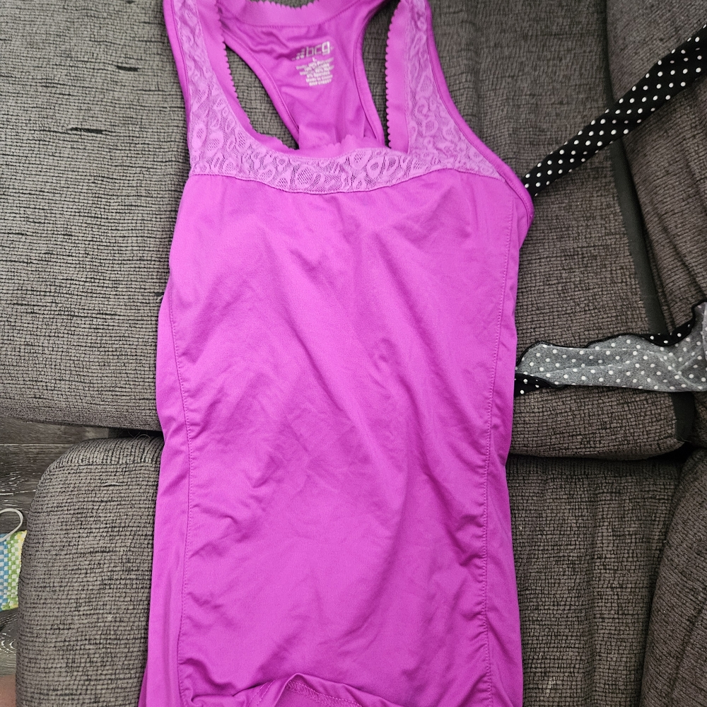 bcg Bright Pink Racerback Tank Top with Lace Trim